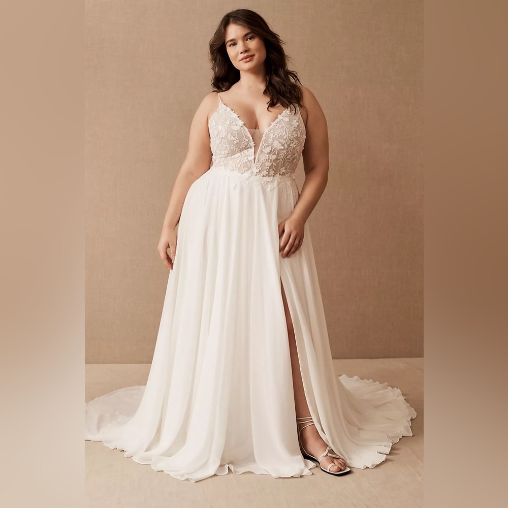 BHLDN Jenny by Jenny Yoo Kelsey Chiffon & Lace V-Neck A-Line Wedding Gown - Picture 5 of 13